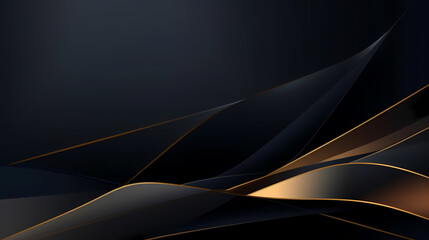 Abstract Gradient Black Background with Luxury Golden Line - obrazy, fototapety, plakaty