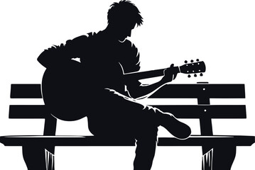 Silhouette of a guitarist on a bench vector illustration isolated on white background