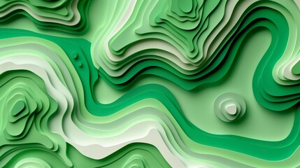 Abstract topographic map made of green paper. Cut topographic background. Generated by artificial intelligence.