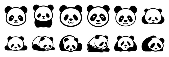 Fototapeta premium Panda silhouette set vector design big pack of illustration and icon