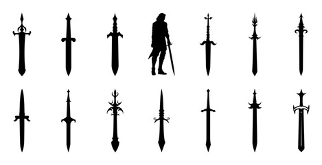 Sword silhouette set vector design big pack of illustration and icon