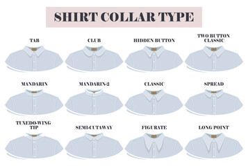 Shirt collar types, shapes and forms collection set