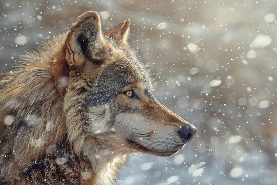 Majestic Wolf Portrait in Winter Wilderness - Strength and Survival, Digital Painting