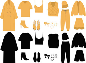 set of yellow women's clothing on a white background vector