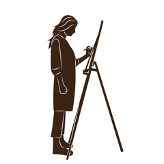 woman painting on an easel on a bicycle silhouette on a white background vector
