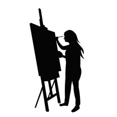 woman painting on an easel on a bicycle silhouette on a white background