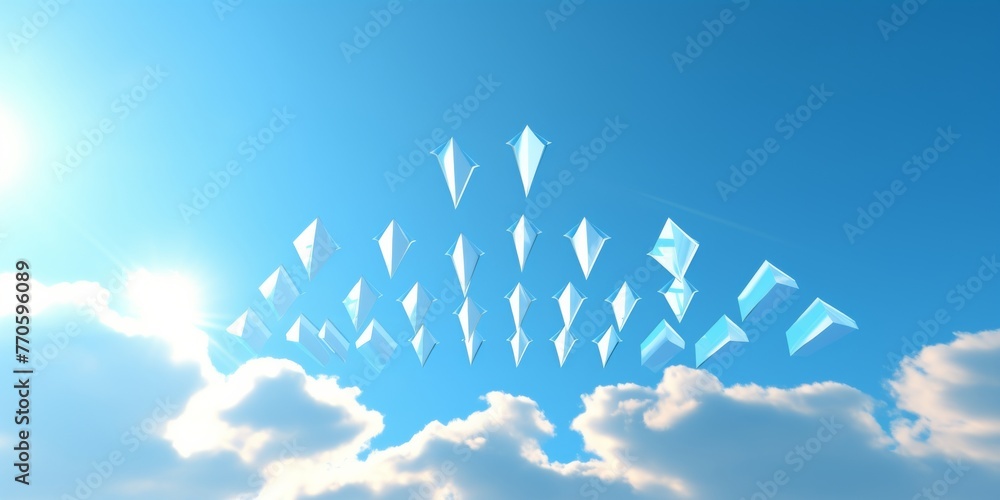 Poster arrows and blue gradient background - abstract upward pointing directional symbols concept