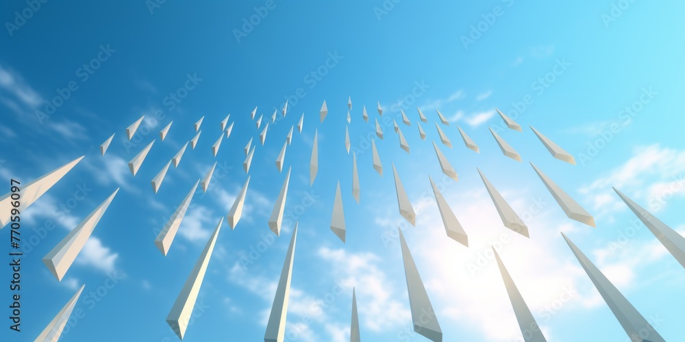 Poster blue arrows ascending in a series - dynamic graphic design element on background.