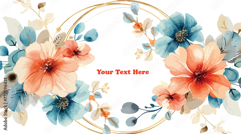 Wall mural wreaths flower clipart with golden circle