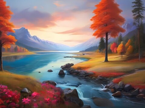 Beautiful landscape of nature Beautiful landscape painting
