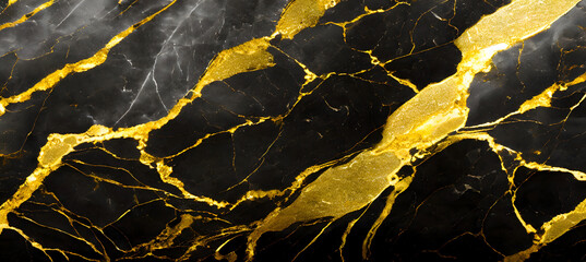 Black marble with golden veins, Dark natural pattern for background, abstract black, white. Generative AI.