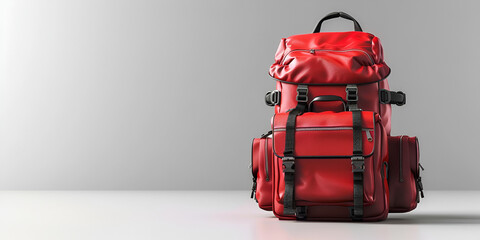 Beautiful red hiking backpack school bag isolated on white background - obrazy, fototapety, plakaty