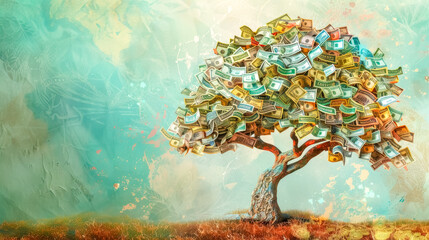 Money tree concept on abstract background - obrazy, fototapety, plakaty