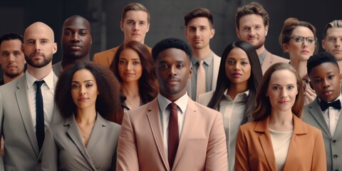 Fototapeta premium Dynamic Diversity: Professional Group Portrait of Diverse Individuals in Action