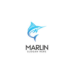 Elegant Blue Marlin Fish Logo Design With Stylish Typography