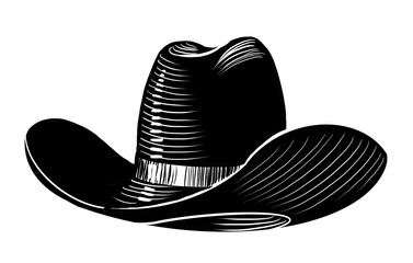 Cowboy hat. Hand drawn retro styled black and white illustration - 770599259