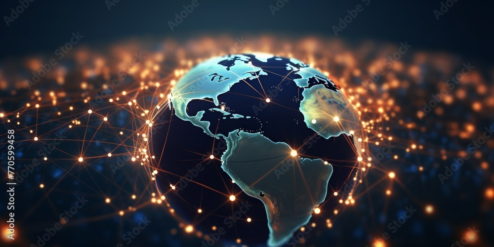 Poster close-up global network with interconnected lines - technology and connectivity concept