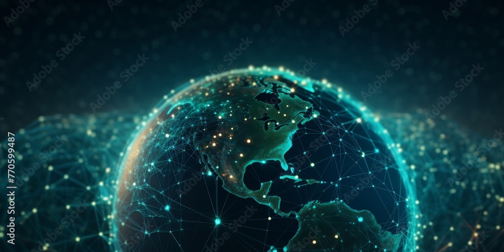 Poster close-up globe interconnected lines global network connection concept earth planetmapview telecommun