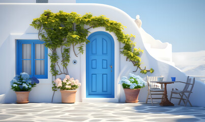 Santorini island, Greece. Traditional architecture. 3D rendering