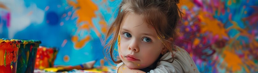 A young girl immersed in her painting activity