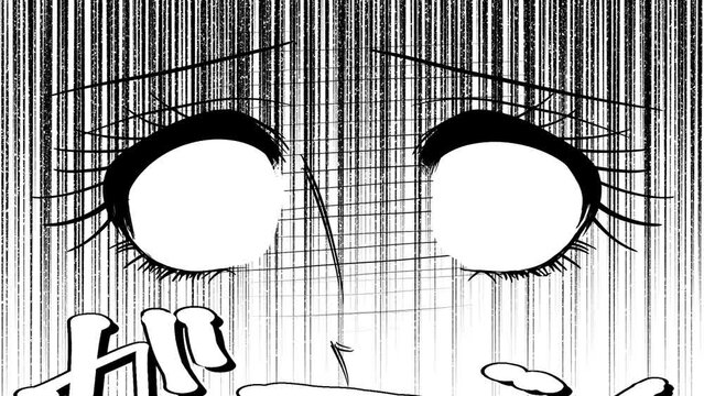 70年代少女漫画ドアップ女の子のドン引きショックで白目モノクロイラストとセルフ	