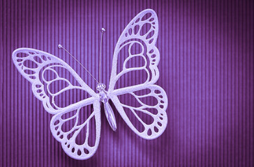 White butterfly on a purple background. place for text.
