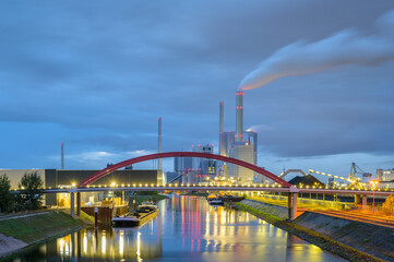 Evening View of a modern Coal Plant in Mannheim, Germany - 770601696