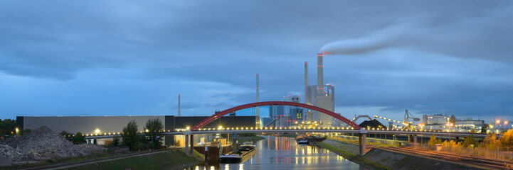 Evening View of a modern Coal Plant in Mannheim, Germany - 770601834