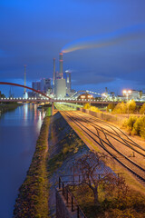 Evening View of a modern Coal Plant in Mannheim, Germany - obrazy, fototapety, plakaty