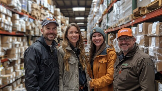 a team logistics staff over warehouse background