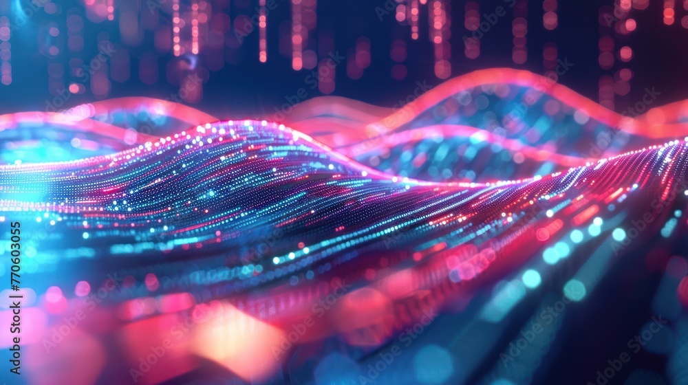 Poster holographic data stream abstract flowing information, generative ai