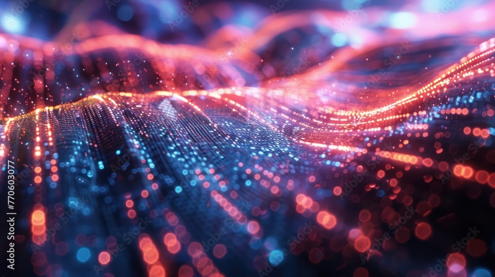 Poster holographic data stream abstract flowing information, generative ai