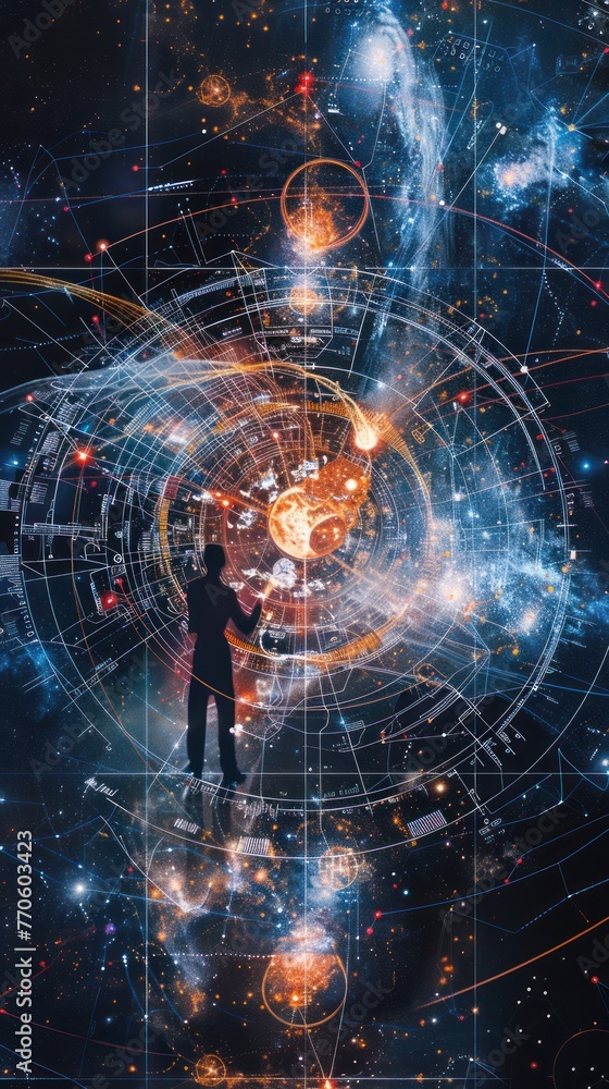 Poster quantum computing core, abstract glowing connections technology,generative ai
