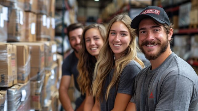a team logistics staff over warehouse background