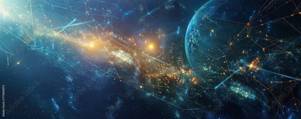 Poster solar sails in deep space, abstract geometric patterns ,generative ai