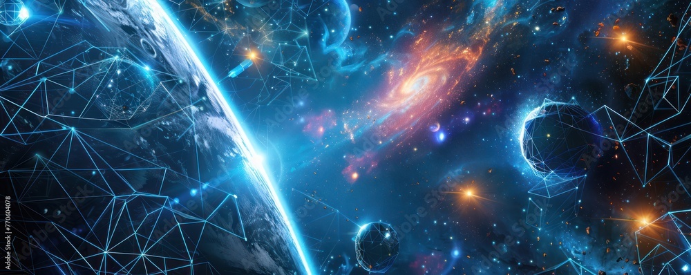 Poster solar sails in deep space, abstract geometric patterns ,generative ai