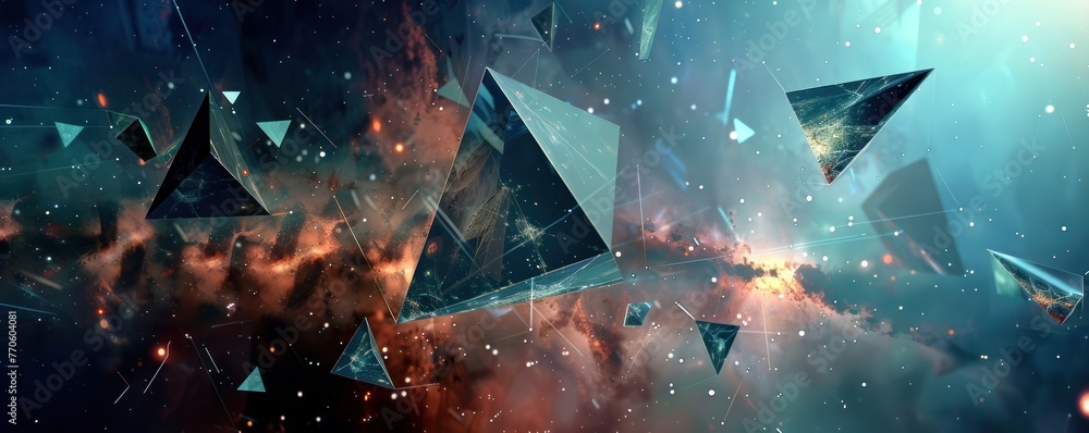Poster solar sails in deep space, abstract geometric patterns ,generative ai