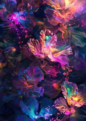 Obraz premium \abstract digital flora and fauna, bioluminescent tech nature thriving in harmony,Generative AI