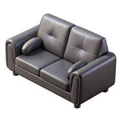 A 3D rendering of a gray couch, showcasing its sleek design and comfortable cushions.