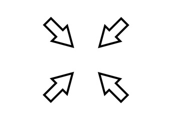 Icono negro de flechas indicando un punto. - obrazy, fototapety, plakaty
