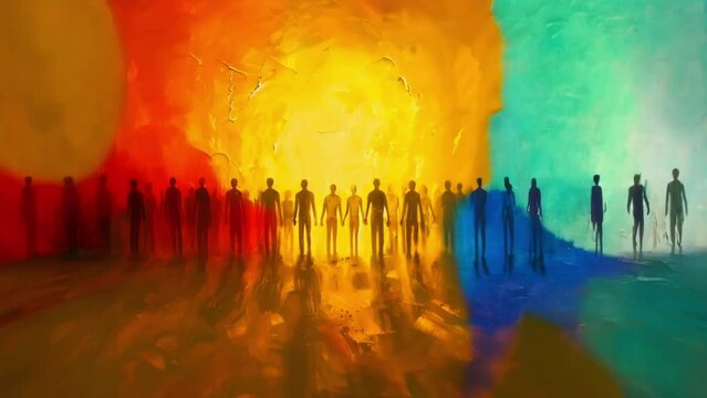 A group of diverse silhouettes holding hands in a circle each representing a different person and their unique perspectives showing the interconnectedness of our collective