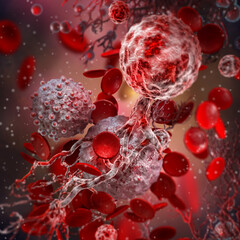 Medical and scientific concepts, malignant cancer cells, circulatory system, leukemia, 3d rendering