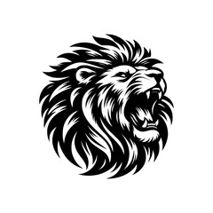 Vector logo of a roaring lion. Black and white illustration of a king of the jungle.