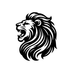 Vector logo of a roaring lion. Black and white illustration of a king of the jungle.