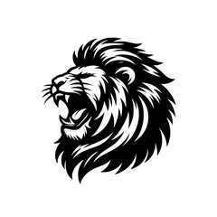 Vector logo of a roaring lion. Black and white illustration of a king of the jungle.