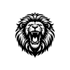 Vector logo of a roaring lion. Black and white illustration of a king of the jungle.