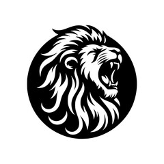 Vector logo of a roaring lion. Black and white illustration of a king of the jungle.