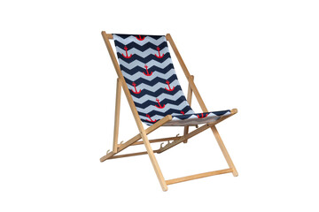 wooden deck chair isolated on white background - obrazy, fototapety, plakaty