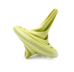One green spinning top on white background