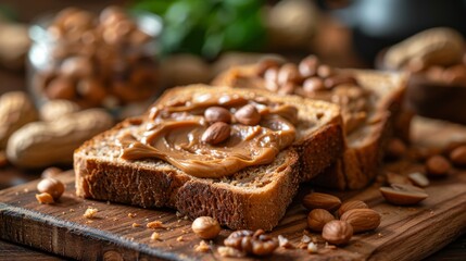 bread  toast with peanut butter - obrazy, fototapety, plakaty